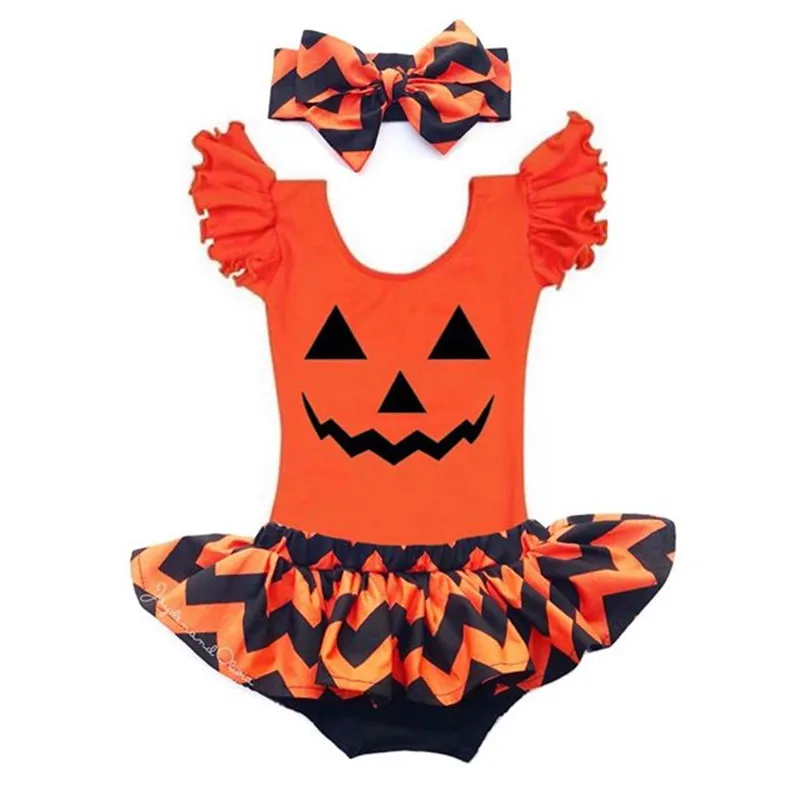 

Боди с короткими рукавами и оборками, для новорожденных девочек, на Хэллоуин, элегантный наряд для вечевечерние, клуба, тыквы, От 0 до 3 лет