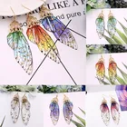 Цветные яркие неоновые серьги Стразы с крыльями цикады модные новые градиентные розовые синие Серьги с блестками в подарок