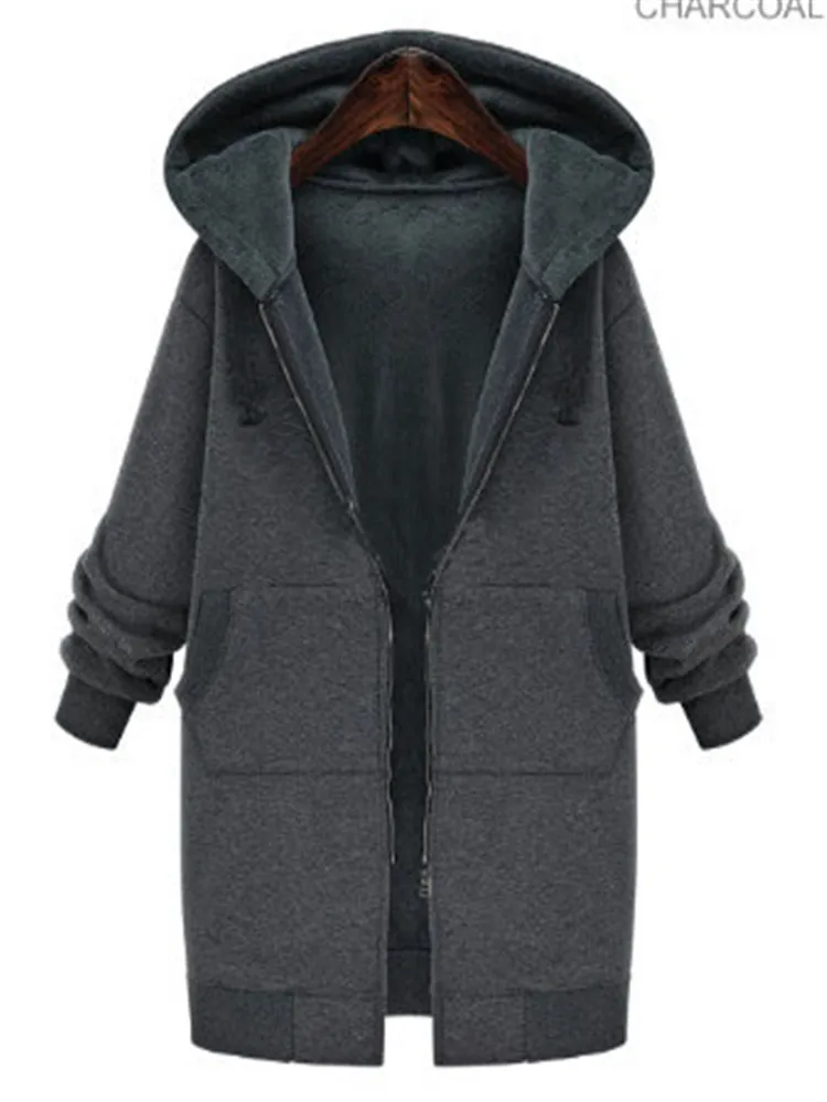 

European Women's 2020 Autumn And Winter Wear New Large-Size Hooded Mid-Length Non-Lnverted Thick Sweater Jacket