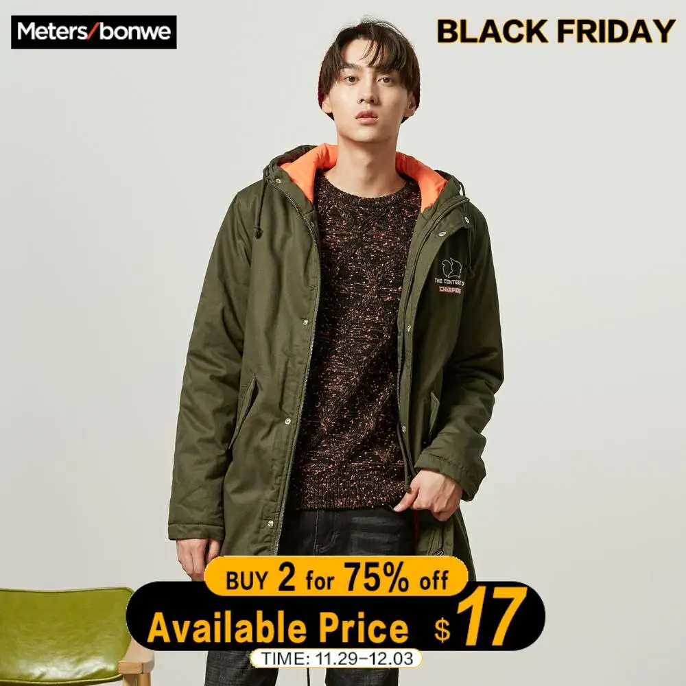 METERSBONWE Новая мужская зимняя парка супер огонь средней длины хлопок куртка