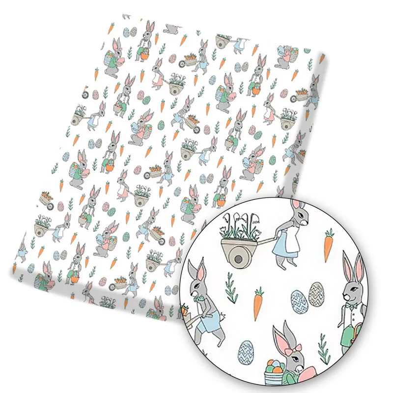 

Easter Bunny Egg Fabric Printed Polyester Cotton DIY Sewing Mask Clothes Bag Making Home Textile Garment Material 45*150CM 1PC