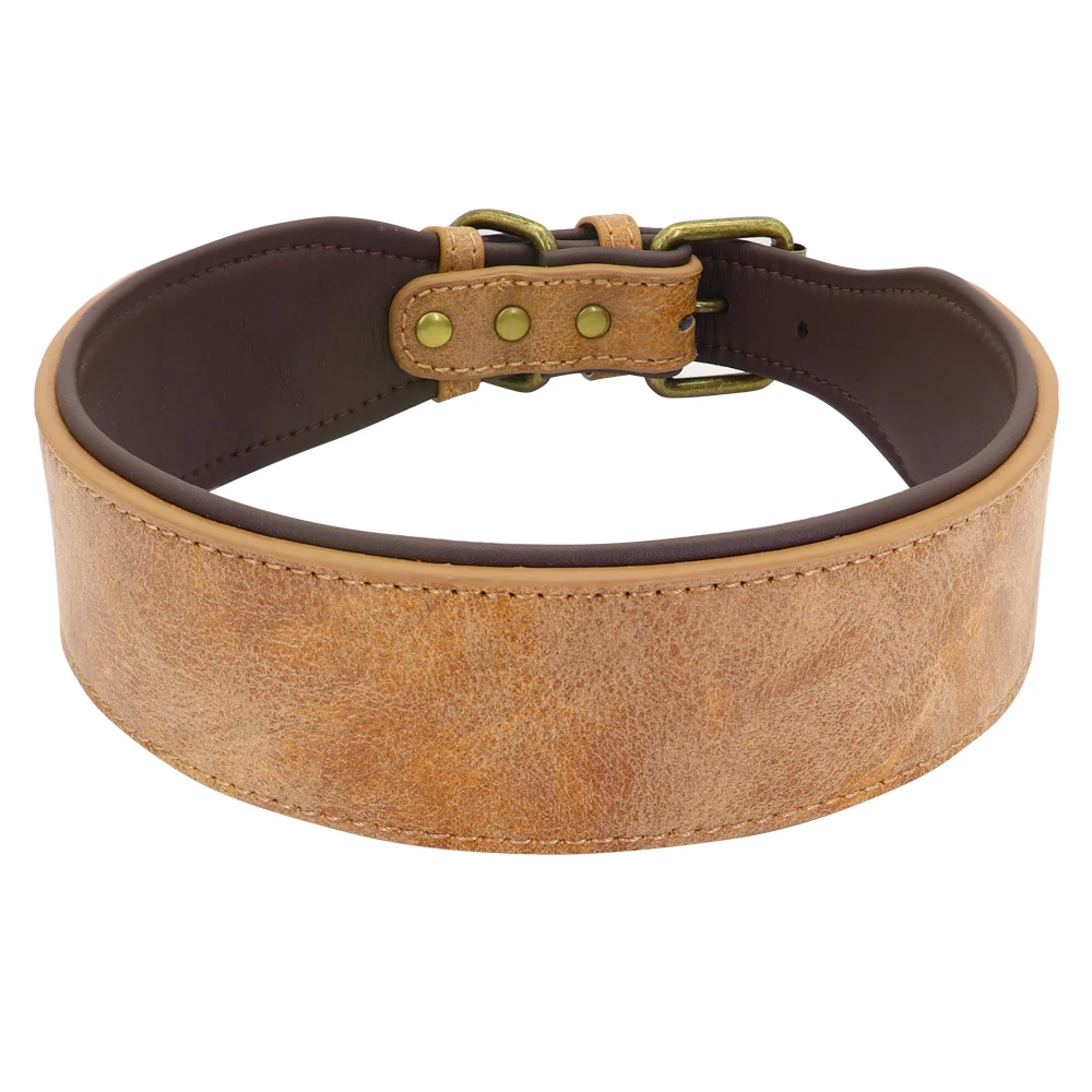 Brown Широкие кожаные ошейники для собак Большие Мягкие ошейники для собак Perro для средних и больших собак Pitbull немецкая овчарка бульдог XL 2XL - Цвет: Brown