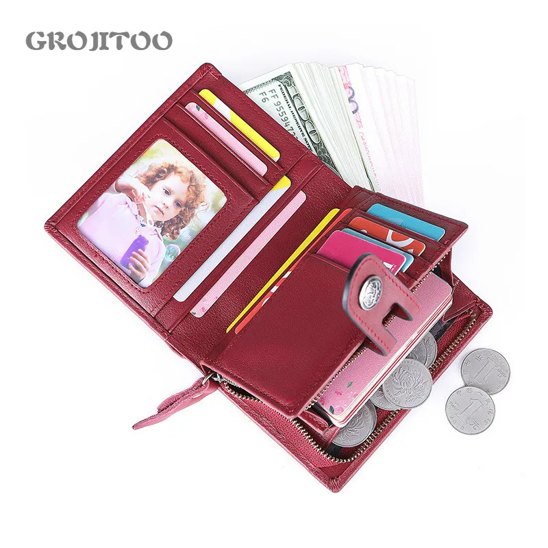 

GROJITOO новый топ кожаный женский кошелек модный короткий большой вместительный женский кошелек два сложения мягкий кожаный кошелек для карт ...