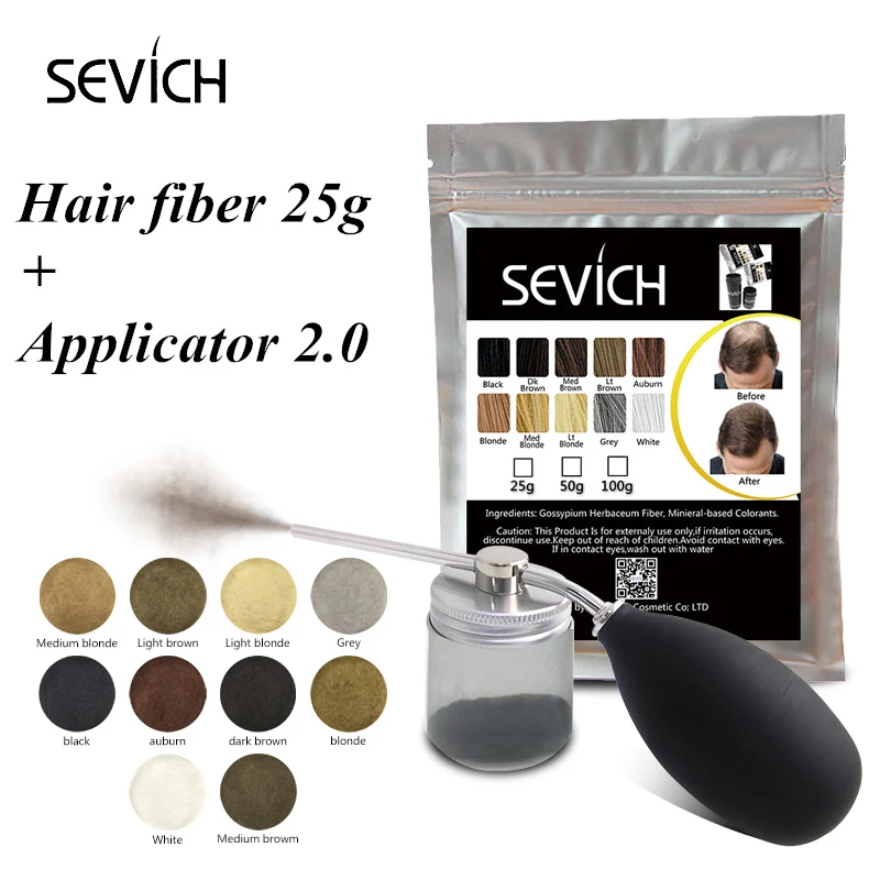 Набор кератиновых волокон Sevich для наращивания 25 г + аппликатор волос 2 0 пудра