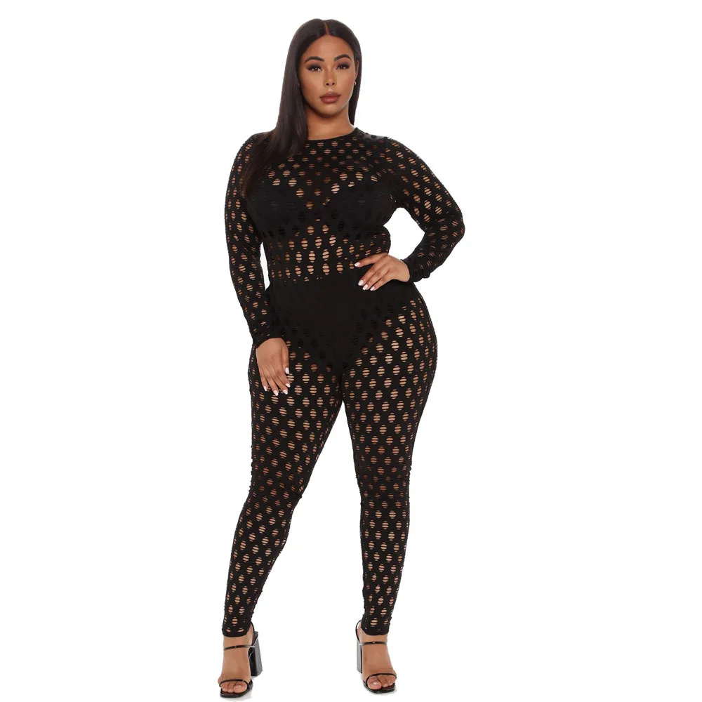 

Женский комбинезон с круглым вырезом, прозрачный Облегающий комбинезон с вырезами, осень 2021