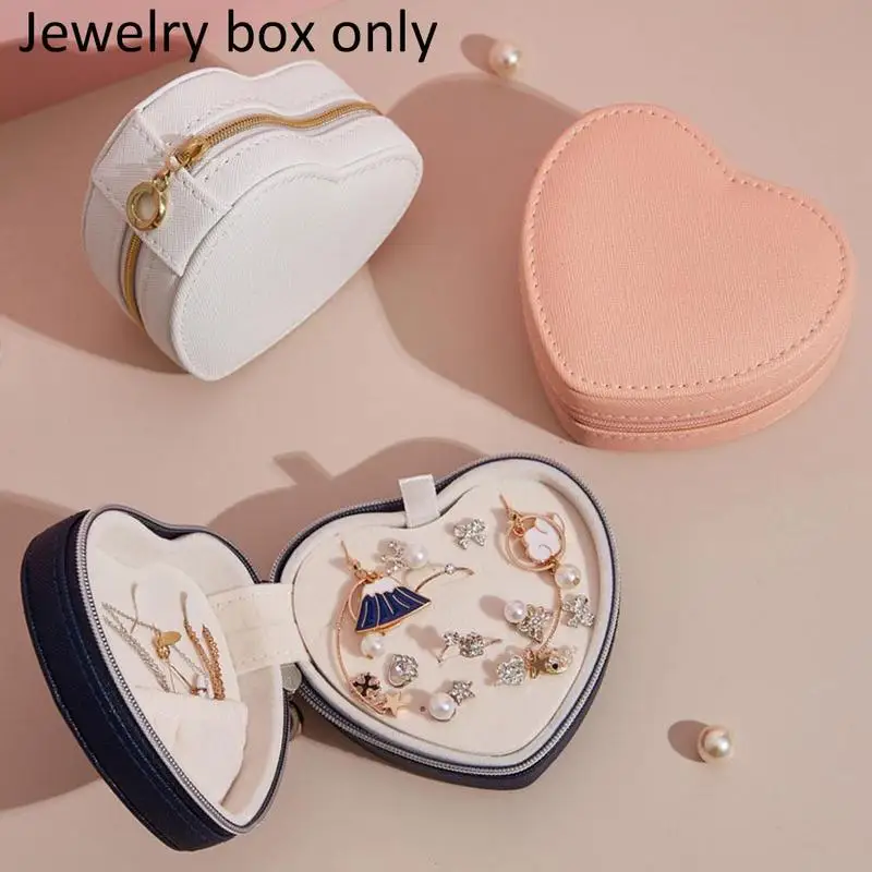 

Heart Shape Portable Jewelry Box Travel Organizer Pu Jewelry Heart Box Leather R1E2