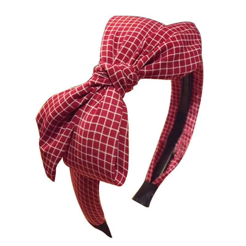 Ободок для волос в клетку с большим бантом аксессуар полоску зубцами широкими