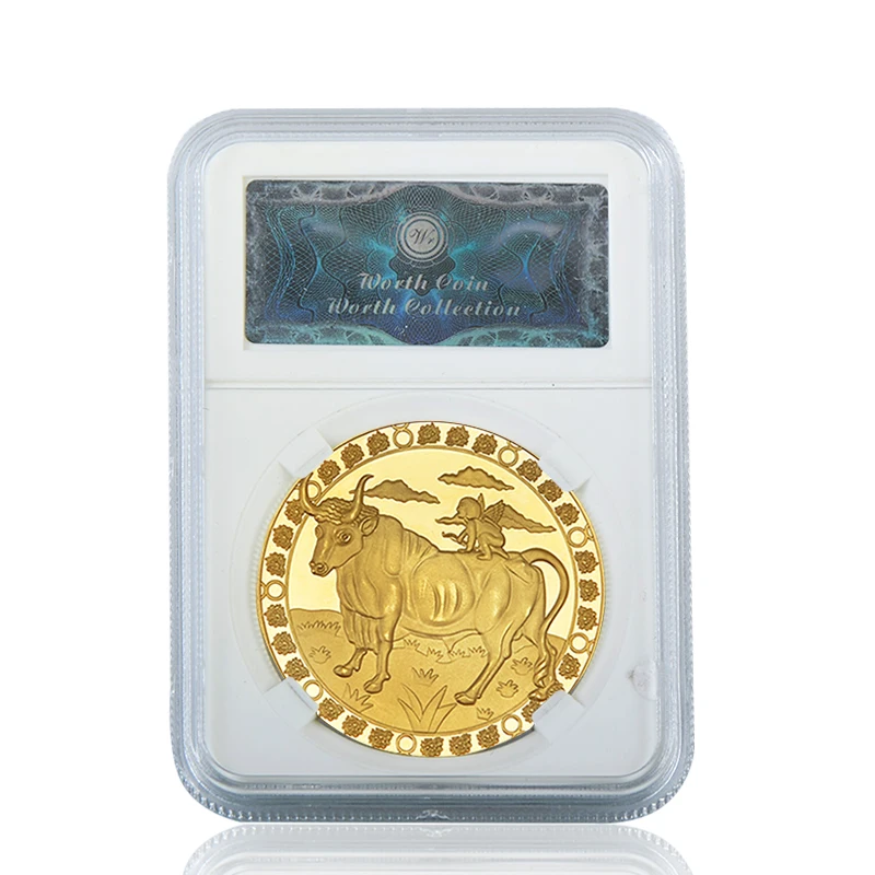 Taurus with holder WR 12 созвездия зодиака позолоченные Коллекционные монеты набор монет держатель вызов монета креативный подарок Dropshipping2019 - Цвет: Taurus with holder