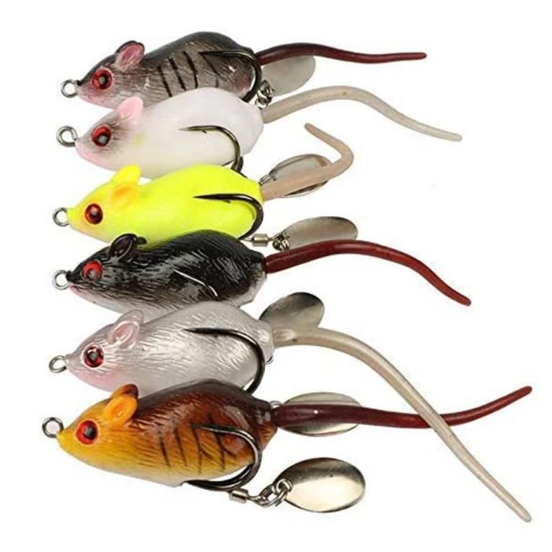 

6 Pcs Mouse Artificial Top Water Lures Baits,3D Mice Fishing Lure Kit for Bass Snakehead,Freshwater Soft Bait,Fish Bait
