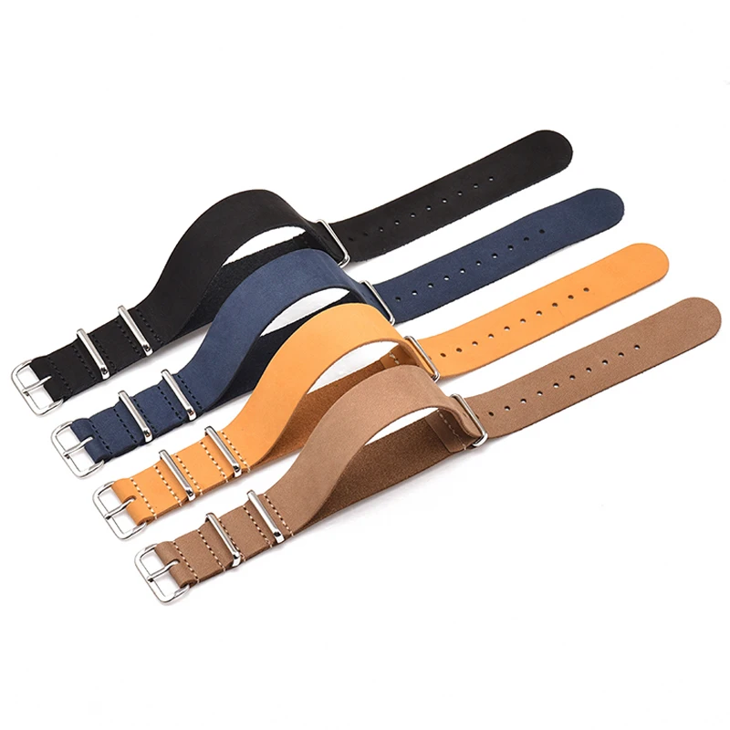 18mm 20mm 22mm 24mm Genuine Leather Watch Band Strap Black Blue Nato Cowhide Watchbands Retro Wrist Band Bracelet w Pins images - 6