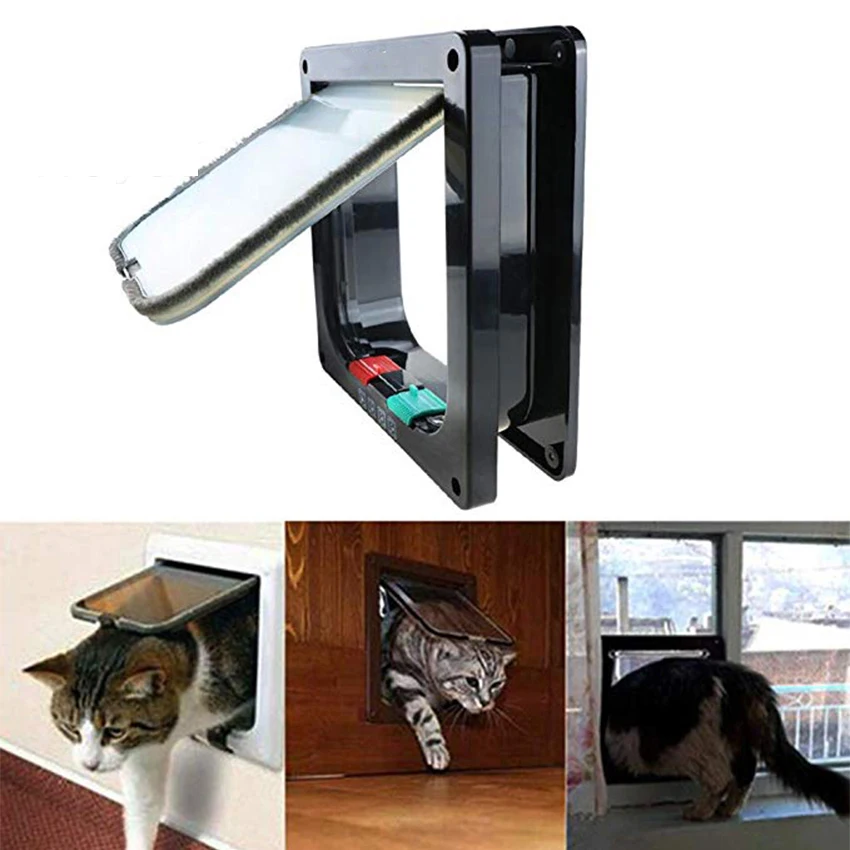 

Dog Cat Flap Door With 4 Way Lockable Waterproof Screen Window For Animal Small Pet Cats Dogs Anti Escape Safety Gate Supplies