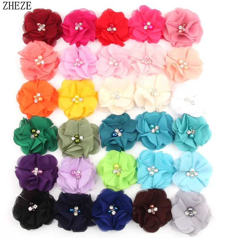 

30Pcs/Lot 2" Chic Shabby Frayed Chiffon Fabric Flower Hair Accessories DIY For Headbands Hair Clip Children Flores