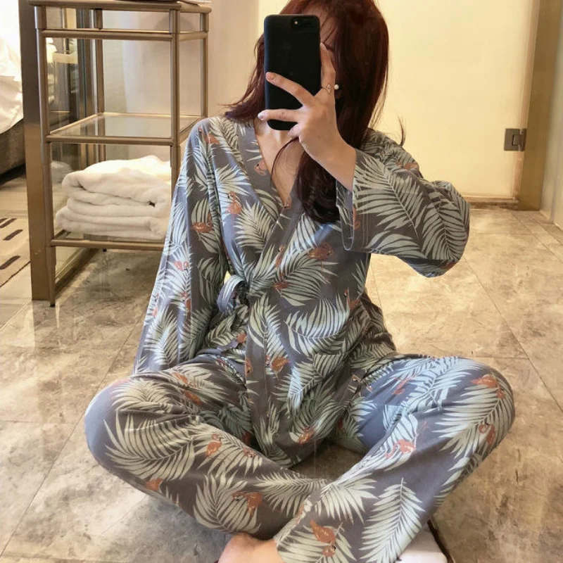 

2021 Plus Size Pregnant Women's Pajamas Set For Pregnancy Spring Autumn Confinement Clothes For Postpartum Breastfeeding Nursing