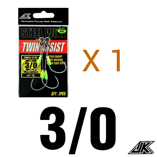 1pack - Size 3 l 0 JK 3 Упаковка износостойкий Вибрационный крючок, стальная проволока, джиг, двойные вспомогательные крючки, светящийся Морской рыболовный крючок, морские крючки, рыболовные снасти для лодки - Цвет: 1pack - Size 3 l 0