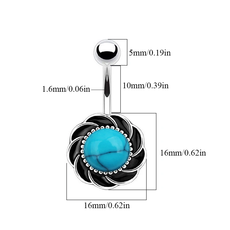 Женское сексуальное кольцо для пирсинга живота с синим камнем Бирюзовый Циркон