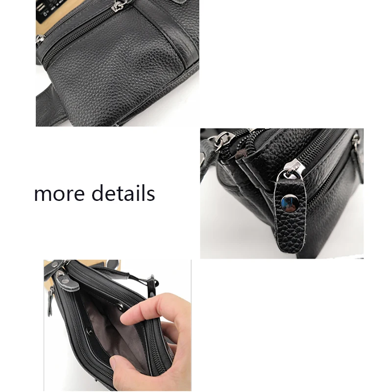Забавная Мужская поясная сумка из 100% натуральной кожи черная сумочка на бедро