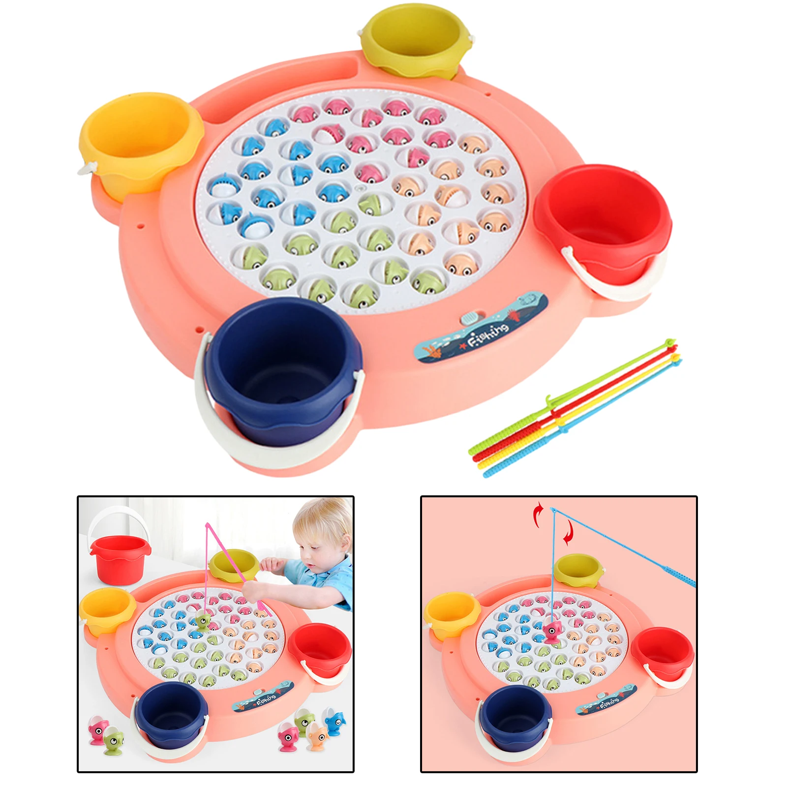 

Fishing Game Toy Rod w/Rotating Board Music 4 Fishing Poles Educational Toys
