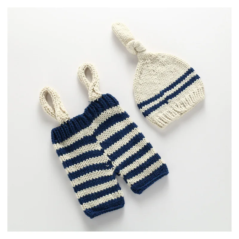 

0-3Month Striped Pants 2-Piece Set Hand-woven Newborn Photography Clothing Infant Costume Creative Baby Photography PropLB672
