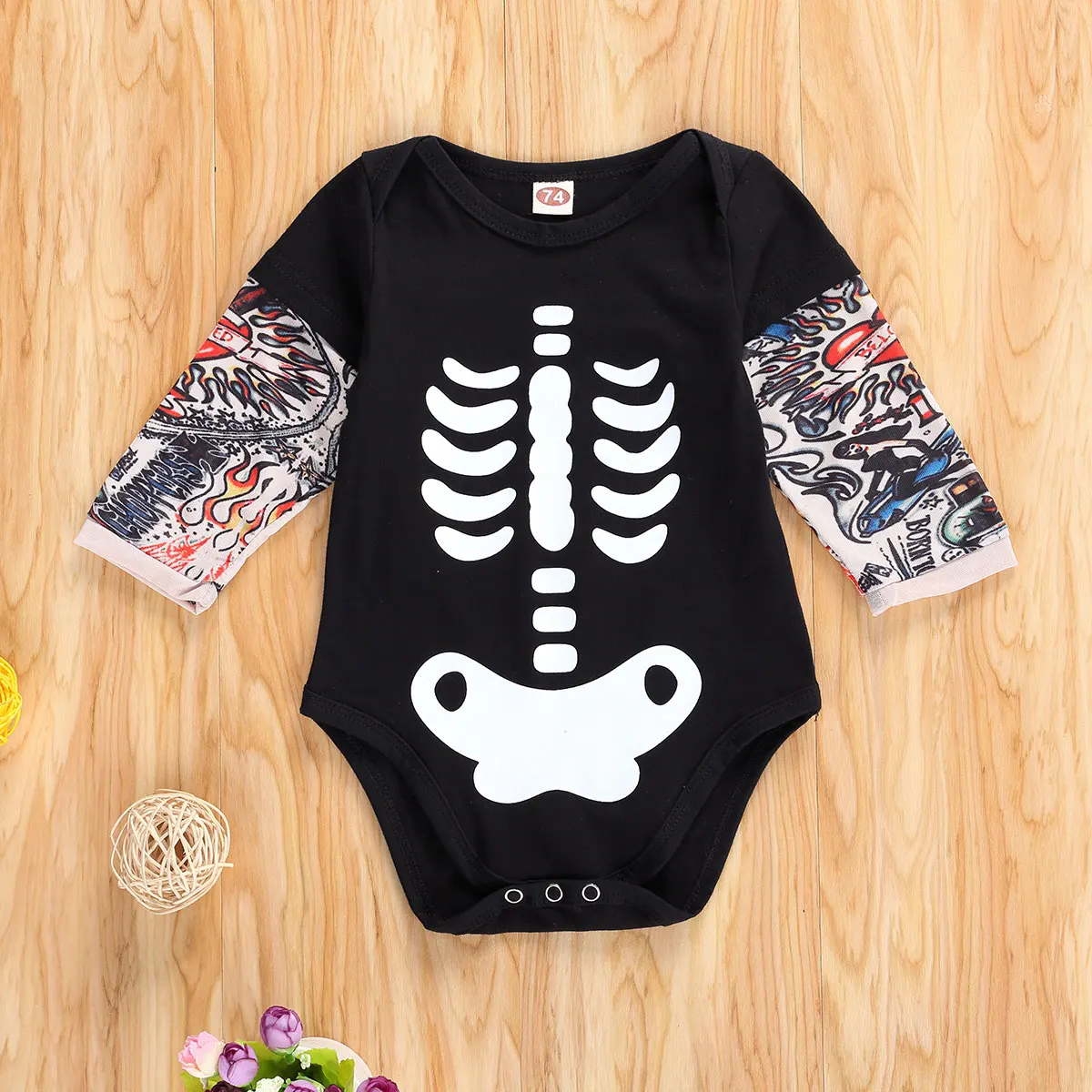 

Pudcoco Newborn Baby Girls Boys Halloween Costume Skeleton Print Bodysuit Long Sleeve