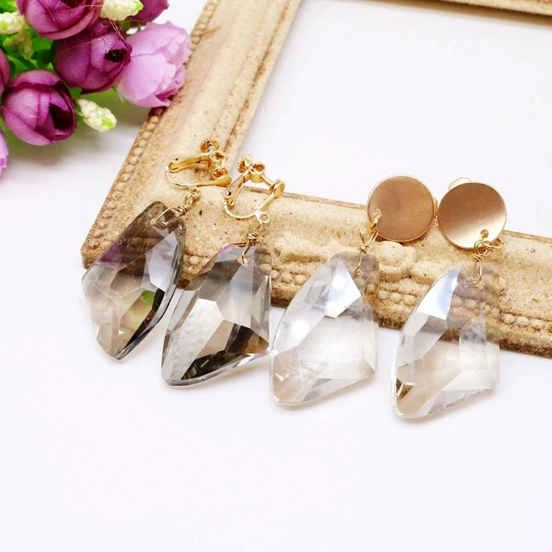 

Irregular Glass Stone Earrings Clip Party Wedding Jewelry