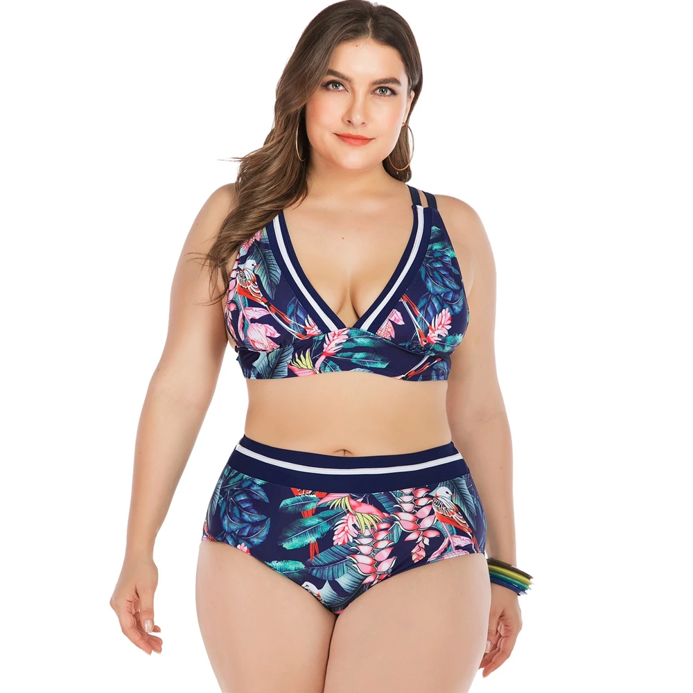 

Plus Size Bikini Plant Print Push Up High Waisted Swimsuit Bathing Suit Women Two Piece Siwmsuit High Waist Bikinis Female 2020