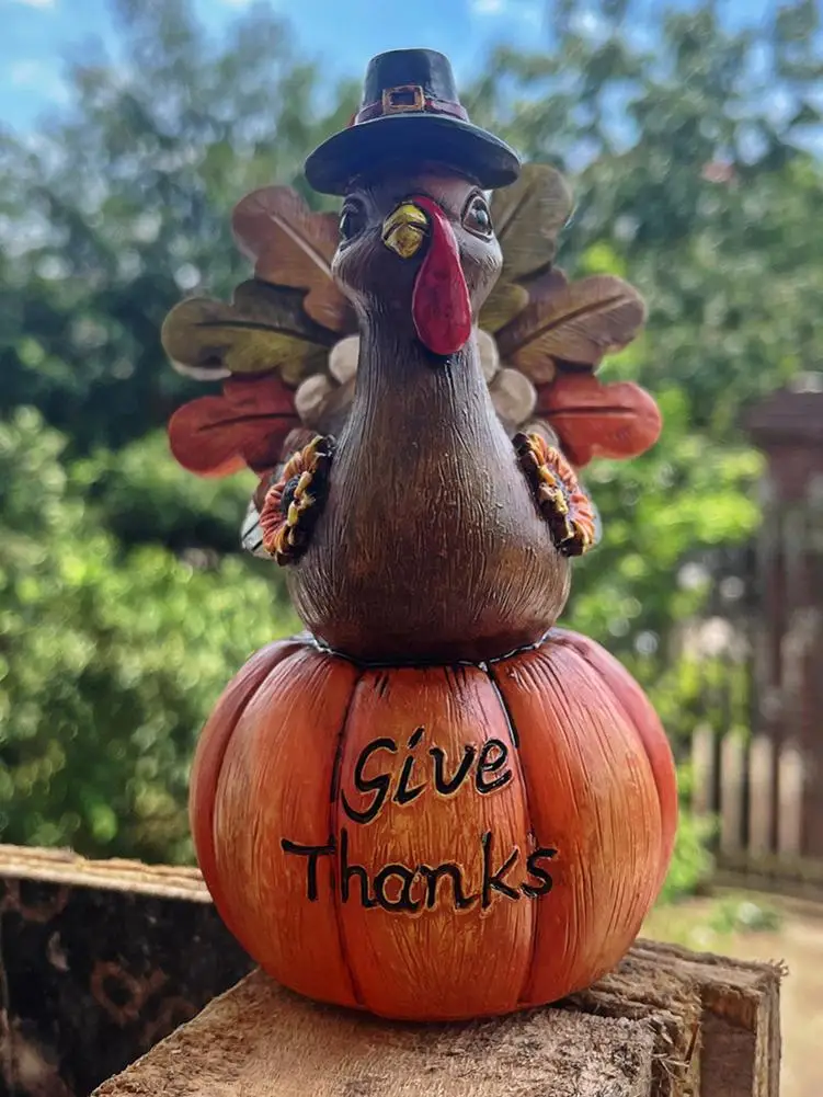 

Thanksgiving Resin Turkey Decoration Garden Statue Turkey Pumpkin Decor For Home Office Bedroom Kitchen Thanksgiving Harvest Day