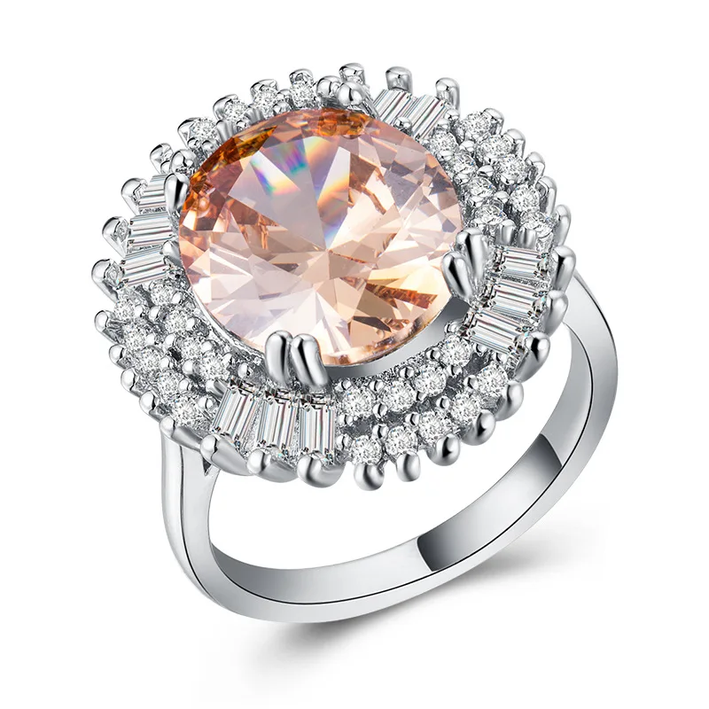 Bague Ringen женское 925 пробы Серебряное кольцо Wtih 10 мм Большой цитрин драгоценный камень серебряные ювелирные изделия для помолвки женские подарки Размер 6-10
