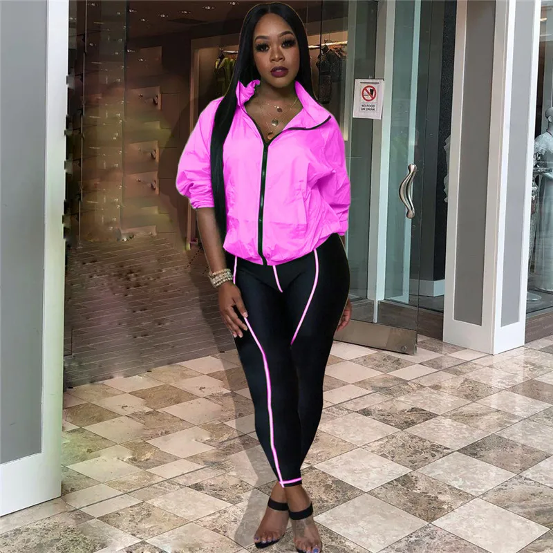Adogirl флуоресцентный зеленый женский спортивный костюм Athleisure комплект из двух предметов со стоячим воротником куртка с длинными рукавами пальто узкие брюки спортивная одежда