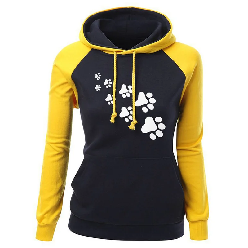 

Women Hoodies Sweatshirts Ladies Autumn Winter Sweat Shirts Cat Paw Printed Long Sleeve Hoodies Fall Clothing