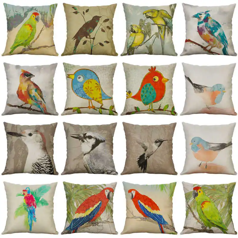 Хлопок диван рисунок подушка лен чехол Декор 18 дюймов домашний попугай | Дом и сад