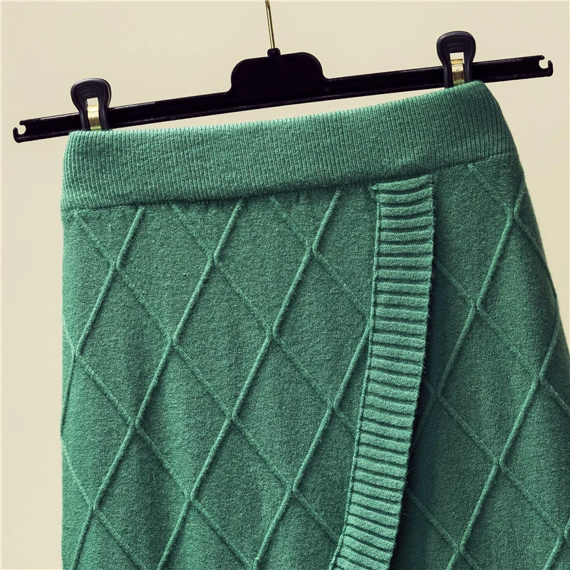 TIGENA Fashion Split Knitted Midi Skirt Women Autumn Winter Korean Warm A-line High Waist Knee Length Skirt Female Ladies