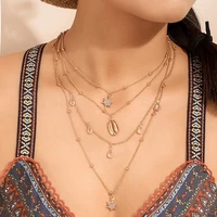 trendy alloy shell inlaid with rhinestones and stars multilayer necklace gift simple jewelry for women