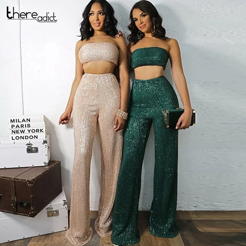 Обтягивающий комбинезон с блестками для женщин без бретелек без рукавов сексуальный комбинезон на молнии сзади эластичный зеленый комбинезон комплект из двух предметов