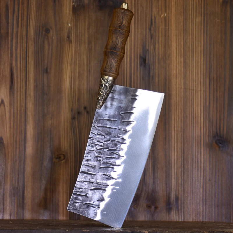

8-дюймовый китайский шеф-нож ручной работы из кованой стали Longquan кухонный нож для нарезки мясника китайские ножи медная ручка