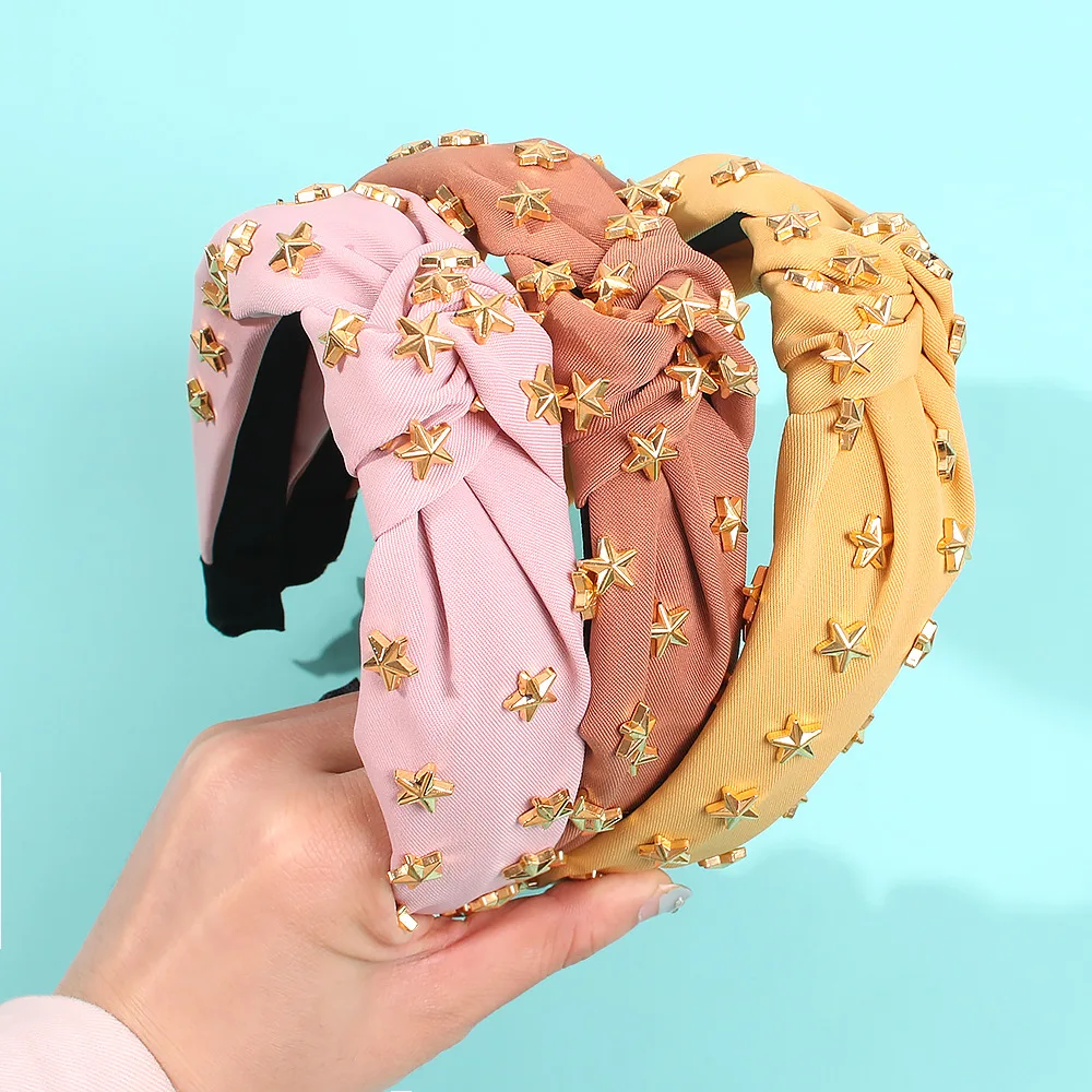 Модная повязка на голову для Для женщин широкий Простые сотканные металлическая