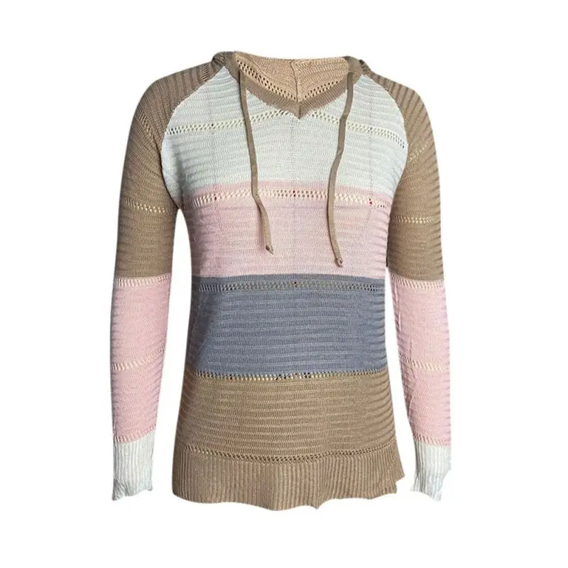 

Женский хлопковый свитер с капюшоном, повседневный свободный свитер трех цветов с длинными рукавами и V-образным вырезом, Осень-зима