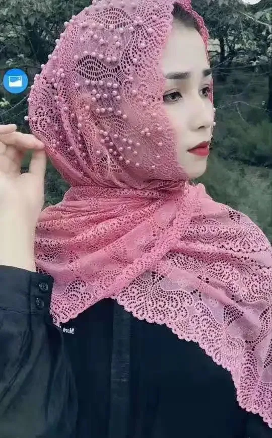 Кружевные женские длинные Хиджабы однотонные мусульманские платки |