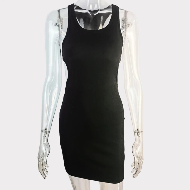 

Backless Mini Dress Summer Women Sleeveless Bodycon Dress Sexy Summer Sundress Green White Black Tank Dresses