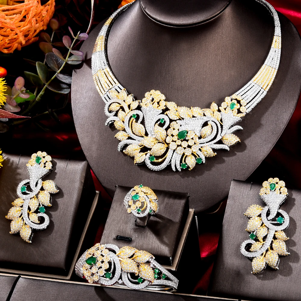 

4 шт., женский ювелирный комплект из колье и серёг