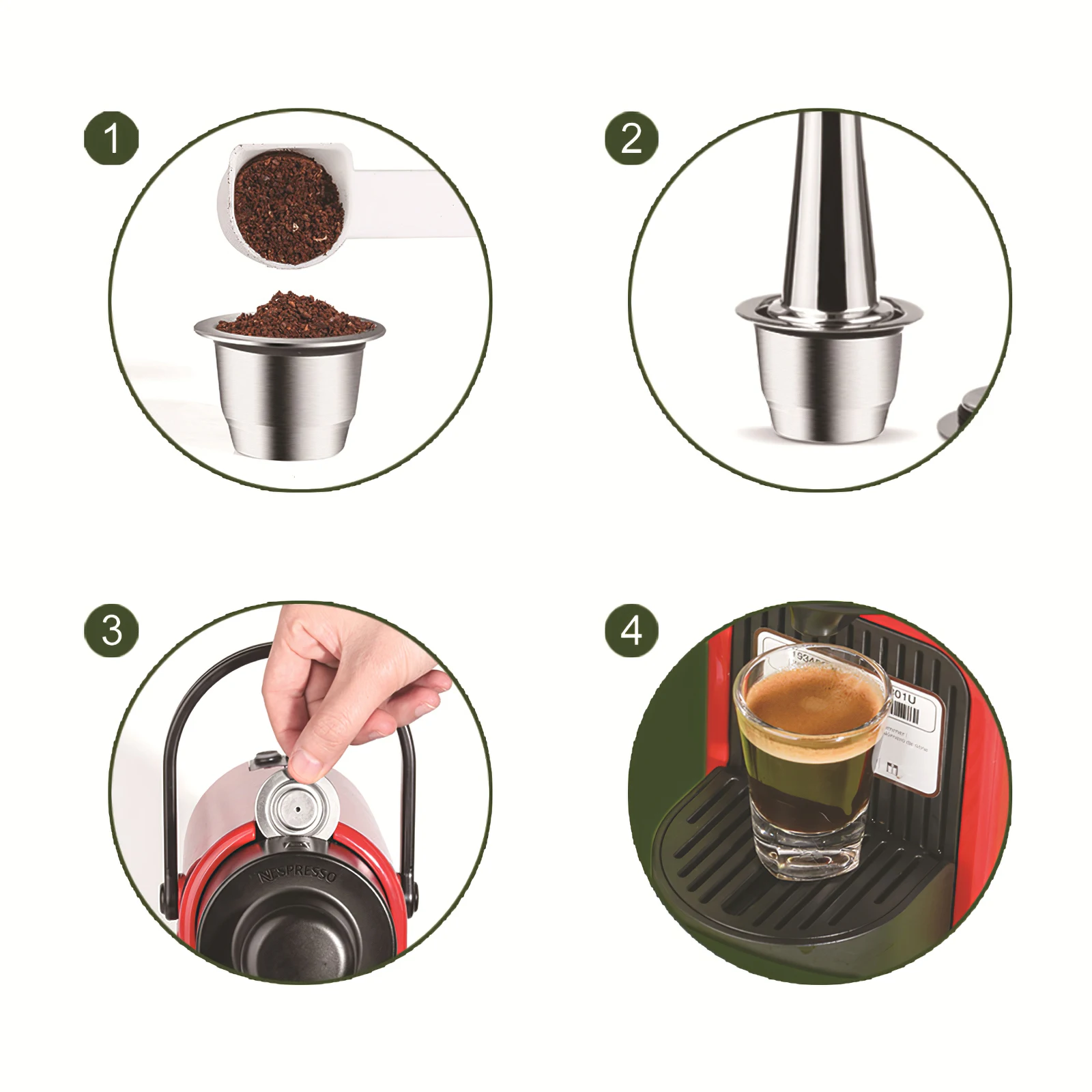 

Coffee Filter Coffee Capsules Refillable Coffee Capsules For Pods Stainless Steel Reusable ForCoffee Filters Cup Dripper Tamper