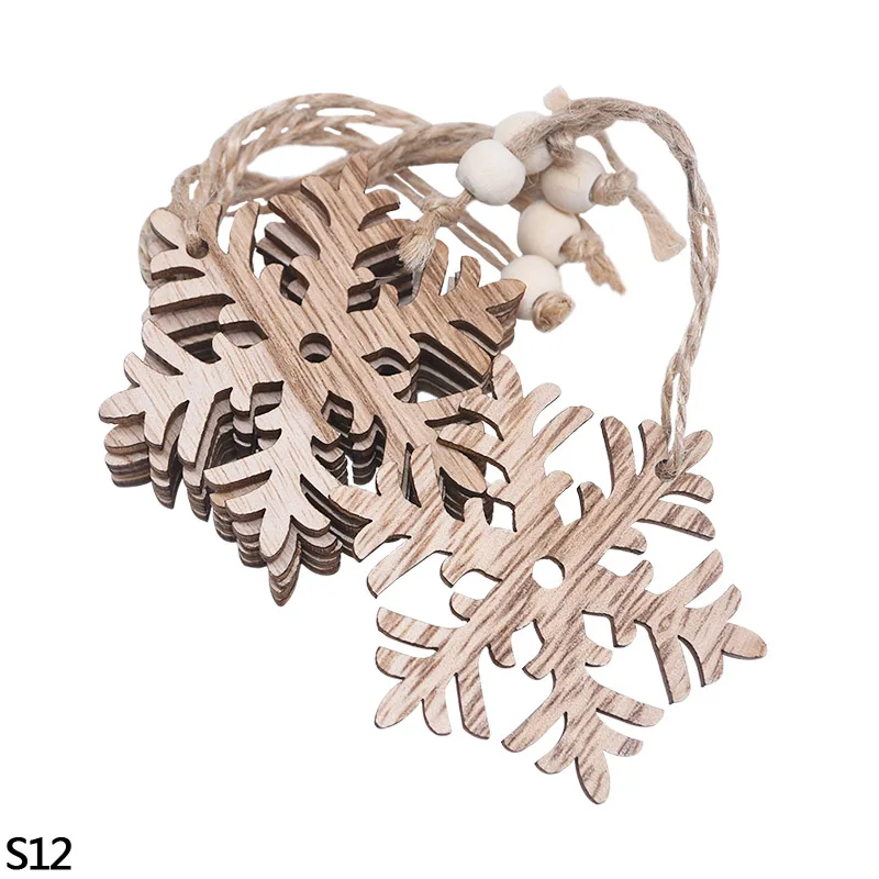 3/6pcs Christmas Wooden Pendant Wooden Hollow Snowflake Christmas Tree Hanging Decor For New Year Xmas Party Ornaments Kids Gift - Цвет: 3pcs S12
