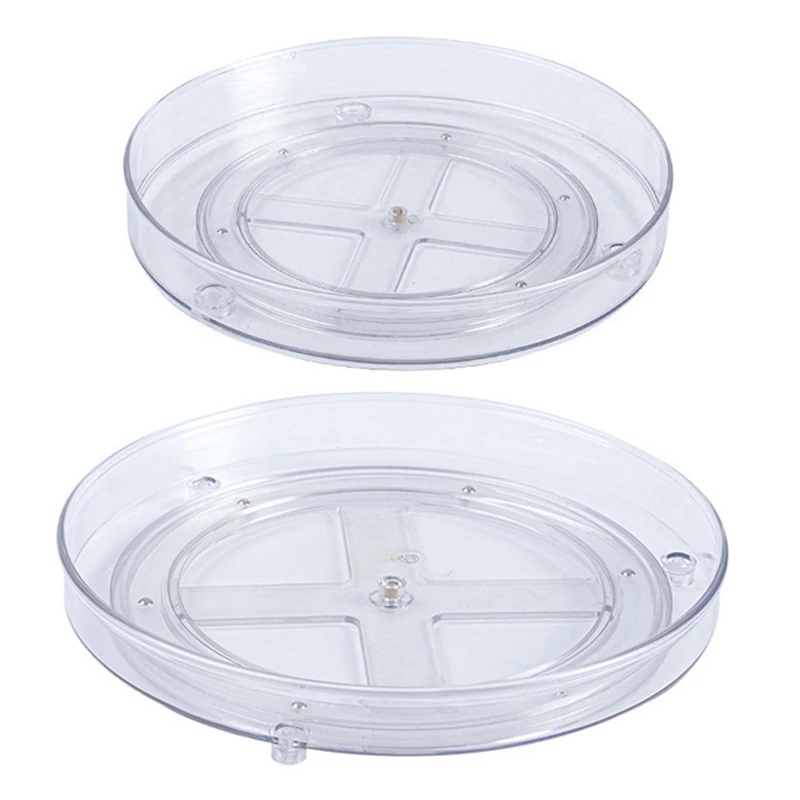 

2Pcs Lazy Susan Cabinet Organizer Turntable Kitchen Organizer Clear Storage Bins Spice Rack Organizer For Cabinet,L & S
