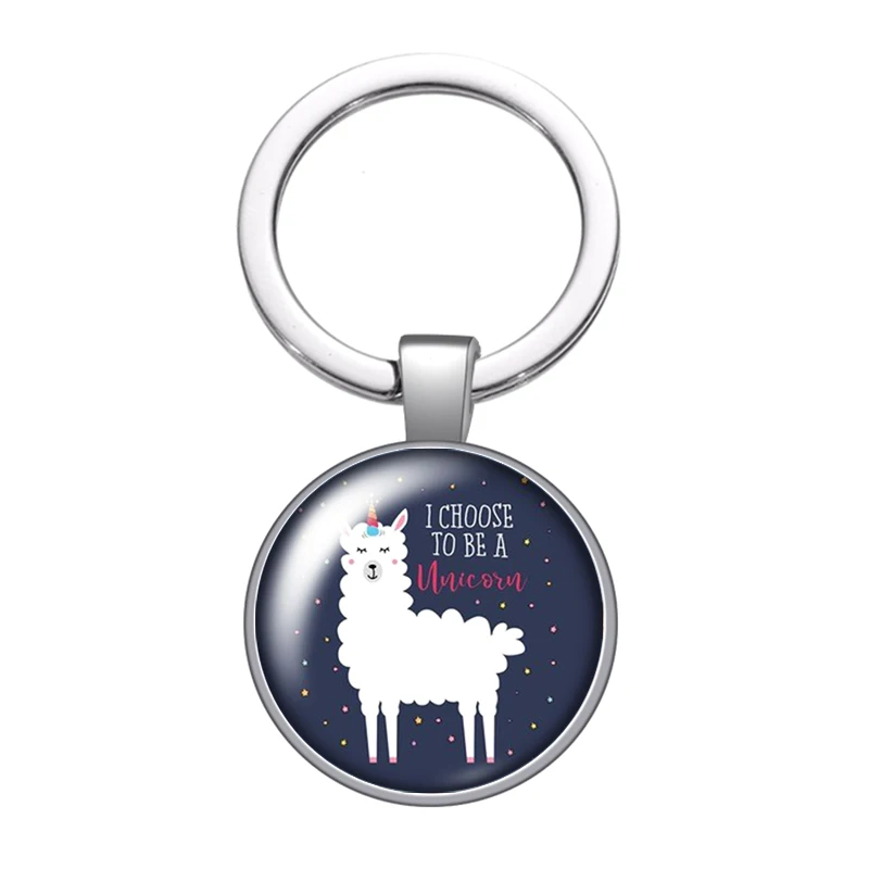 Альпака NO PROB LLAMA стеклянный выпуклый брелок сумка автомобильный брелок кольцо держатель Подвески Серебристый Брелок для ключей для мужчин и женщин Подарки - Цвет: ZB1037-03