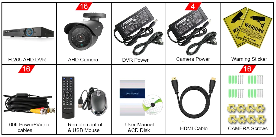 LOXCAM H.265+ 16Ch AHD CVI 1080P система видеонаблюдения 1080p 2.0MP камера безопасности IP66 Крытый Открытый водонепроницаемый комплект видеонаблюдения