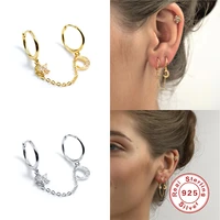 aide 925 sterling silver 9mm cz crystal hands cuff clickers medium chain hoops huggies loop earring with moon star pendant 1pc