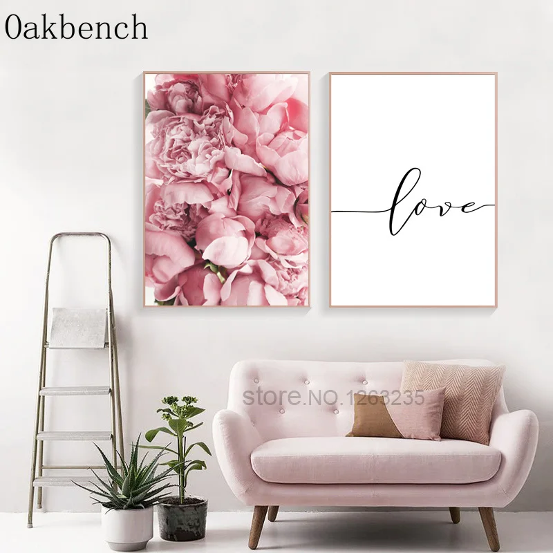 Настенная Картина на холсте с розовыми цветами постеры и принты в скандинавском