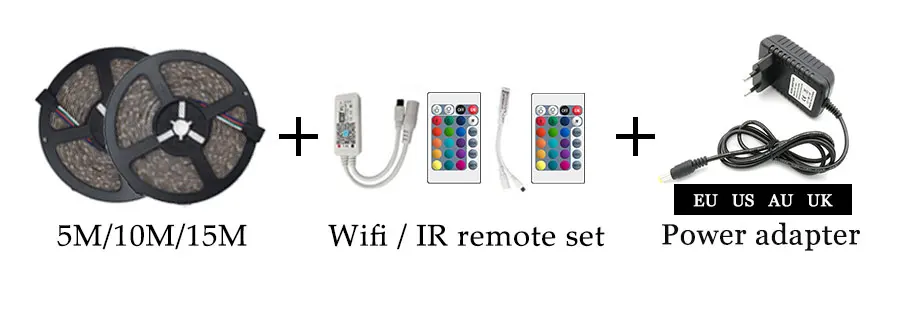 RGB Светодиодная лента 5 м 10 м 15 м водонепроницаемый светодиодный неоновый светильник 2835 5050 12 В 12 в 30 светодиодный s/m гибкий светильник ing лента контроллер адаптер Набор