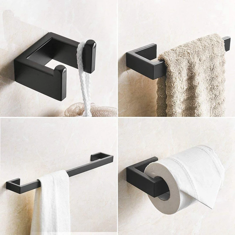 

GTBL 4-Piece Bathroom Hardware Accessories Set Towel Bar Towel Rack Paper Towel Rack Hook-Black