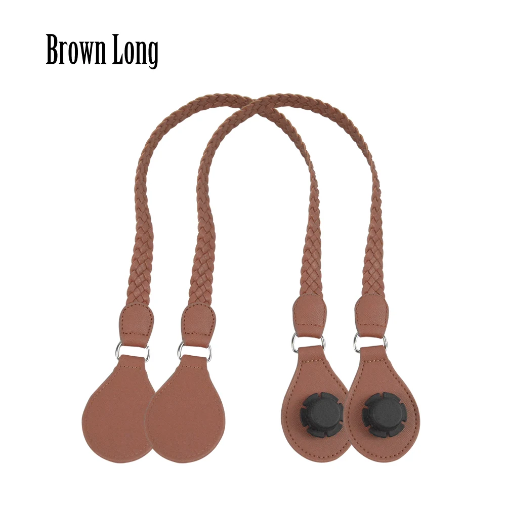 brown long TANQU 1 пара длинных коротких кожаных плетеных ручек из искусственной кожи, Классическая мини-сумка O для Obag, женская сумка на плечо - Цвет: brown long