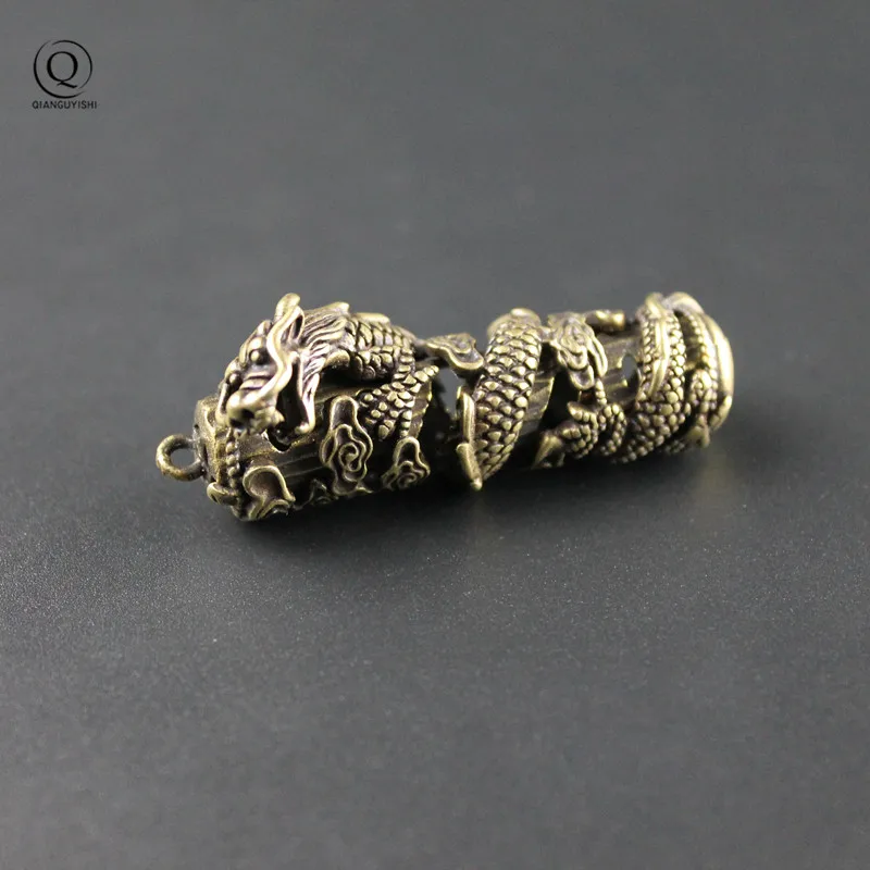 Фото Pure Brass Cylindrical Huabiao Dragon Hollow Out Dragon Keychain Retro Copper  Hanging Car Key Chain Waist Pendant Ornament Jew №4